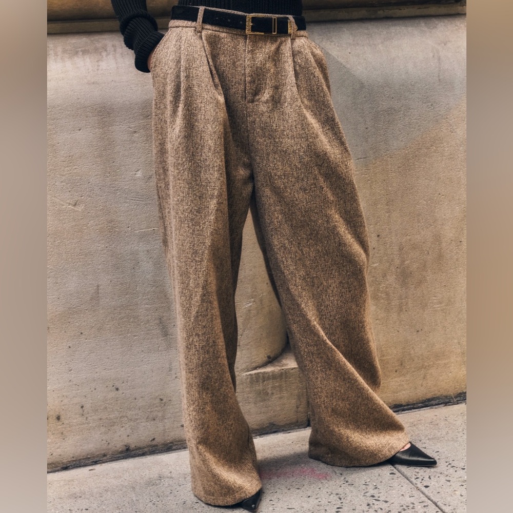 Wool Wide-Leg Tan Trousers